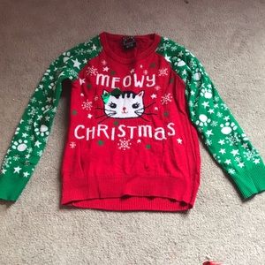 Girls' Meowy Ugly Christmas Long Sleeve Sweater